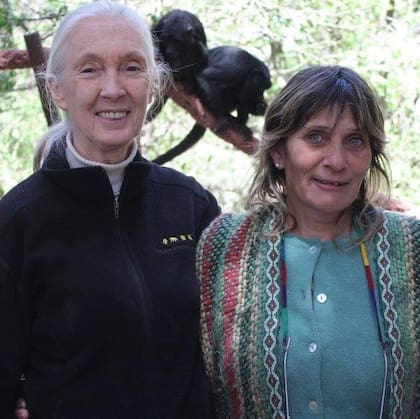 Jane Goodall y María Alejandra Juárez durante la visita que la científica británica realizó en 2009 al territorio cordobés.