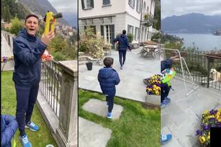 Bizarro: Zanetti armó un "equipo" con una manguera, un perro, un plumero y más