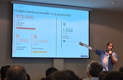 Javier Grosfeld durante su exposición "¿Cuánto cuestan los incendios?".