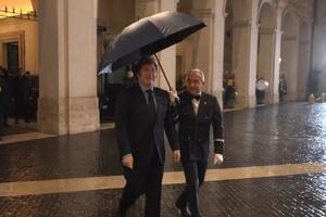 Javier Milei, al llegar a su encuentro con Giorgia Meloni el fin de semana que pasó en Roma