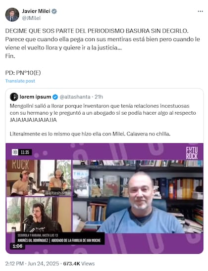 Javier Milei apuntó contra Julia Mengolini