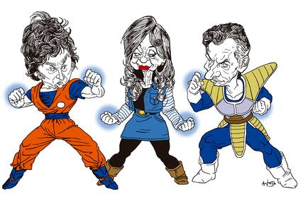 Javier Milei, Cristina Kirchner y Mauricio Macri