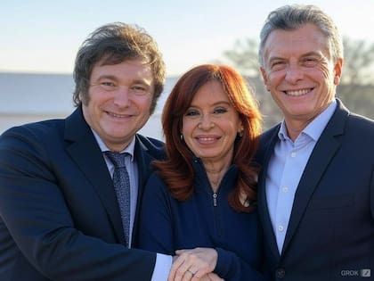Javier Milei, Cristina Kirchner y Mauricio Macri, felices, según la imaginación de Grok