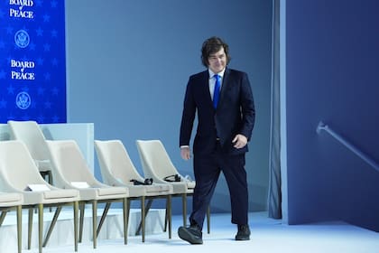 Javier Milei, cuando asistió al Consejo de la Paz que lanzó Trump (AP Photo/Evan Vucci)