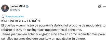 Javier Milei cuestionó las declaraciones de Álvarez Agis (X: @JMilei)