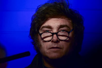 Javier Milei en el búnker de La Libertad Avanza.