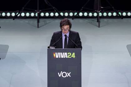 Javier Milei, en su presentación en el congreso del partido de ultraderecha español Vox, en Madrid