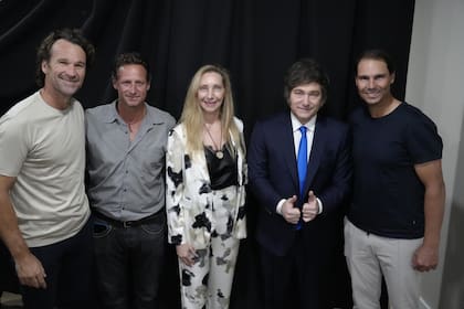 Javier Milei junto a Moya, Karina Milei, Nalbandian y Nadal, en el America Forum