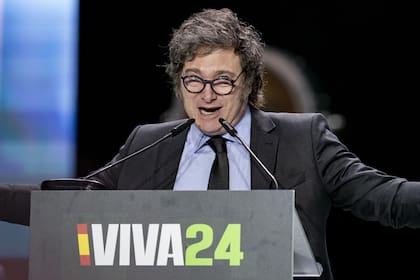 Javier Milei pronunció su discurso durante el acto 'Viva 24' de VOX, en el Palacio de Vistalegre