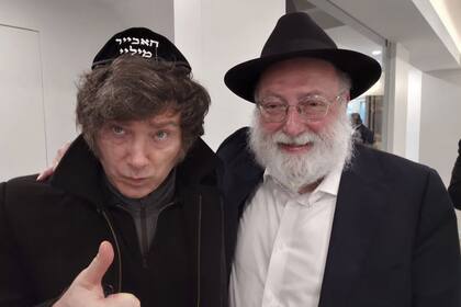 Javier Milei y el rabino Simon Jacobson, en su encuentro en Nueva York, el jueves pasado.