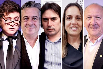 Javier Milei y los dirigentes del agro. Nicolás Pino (SRA), Lucas Magnano (Coninagro), Andrea Sarnari (FAA) y Carlos Castagnani (CRA)