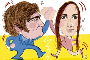 Javier Milei y Victoria Villarrue (Ilustración de Eulogia Merle)