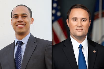 Jay Jones (izquierda) se vió envuelto en un escándalo por mensajes violentos contra republicanos; Jason Miyares (derecha de la foto) es quien compite contra él por la fiscalía general