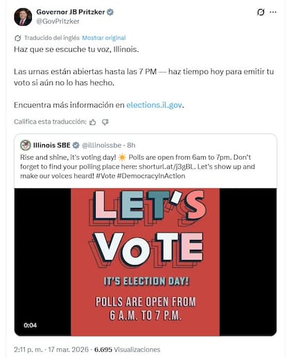 J.B. Pritzker, gobernador y candidato a gobernador en las elecciones de Illinois, hizo un llamado al voto