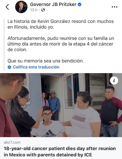 JB Pritzker se pronunció sobre la muerte del joven nacido en Chicago, quien se despidió de sus padres en México, tras haber sido detenidos por el ICE