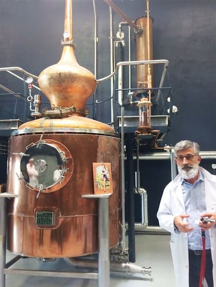 Un alambique de cobre de una destilería de Cognac (Francia), de los que se emplean para elaborar este destilado de vino