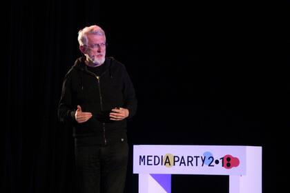 Jeff Jarvis durante su presentación en el Media Party 2018