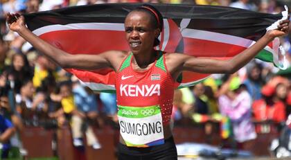 Jemima Sumgong, tras ganar el maratón de Río 2016