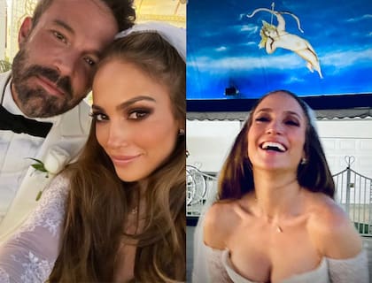 Jennifer López, que lució un vestido de novia que había utilizado en una película, compartió por Instagram imágenes de su boda con Ben Affleck 
