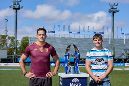 Jerónimo Ulloa (Newman) y Mateo Albanese (SIC), finalistas del Top 12 de rugby de URBA en la cancha en la que disputaran la copa este sábado