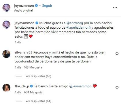 Jey Mammon comunicó que fue nominado por Aptra en la próxima gala de los Martín Fierro