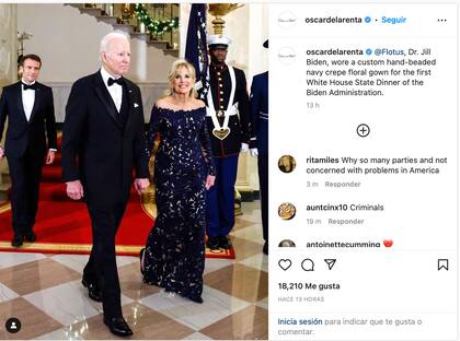 Jill Biden usó un diseño de Oscar de la Renta