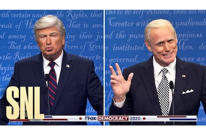 Jim Carrey en su primera aparición imitando a Joe Biden junto a Alec Baldwin imitando a Trump en Saturday Night Live