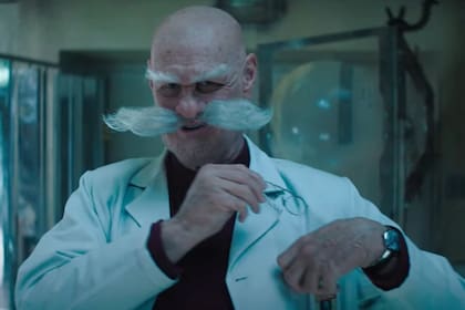 Jim Carrey, caracterizado como uno de los dos personajes que interpreta en Sonic 3