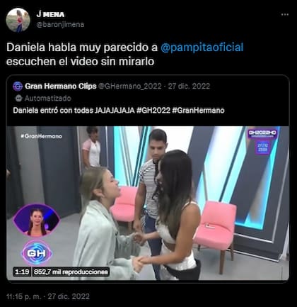 Jimena Barón advirtió que Daniela habla igual a Pampita (Foto: Twitter @baronjimena)