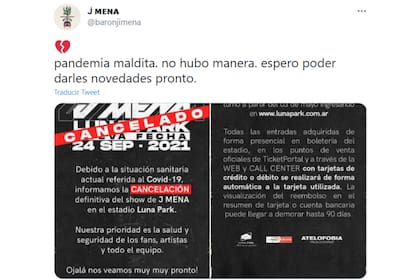 Jimena Barón informó que su show previsto para el 24 de septiembre en el Luna Park fue cancelado