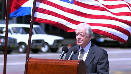 Jimmy Carter durante una visita a Cuba en mayo 2002