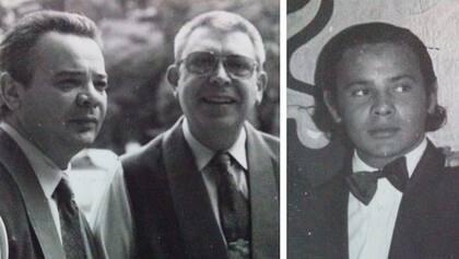 Jorge con un amigo de salón: Néstor; y en sus épocas de barman (derecha)