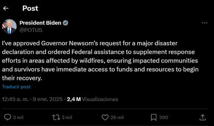 Joe Biden declara a California como desastre mayor y ordena la asistencia federal para complementar los esfuerzos de respuesta en las áreas afectadas