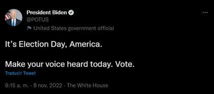 Joe Biden publicó un mensaje en su cuenta de Twitter donde invitó a los ciudadanos a votar
