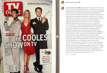 Joely Richardson recordó a su compañero de serie, Julian McMahon, en un posteo en Instagram (Foto: Captura Instagram/@joelyrichardsonsinsta)