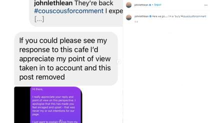 John Lethlean, un famoso crítico gastronómico en Australia, se negó a borrar las capturas de la conversación (Crédito: Instagram/@johnlethlean)