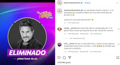Jonathan quedó fuera del reality show de Telemundo