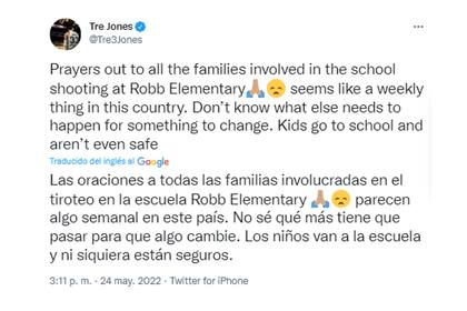 Jones lamentó que los niños no puedan estar seguros ni en la escuela