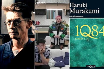Jonh Hurt como Winston Smith en la película "1984", de Michael Radford; imagen del programa "Gran Hermano" en la Argentina y portada de "1Q84", novela de Haruki Murakami