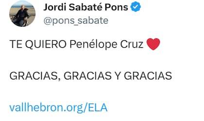 Jordi Sabaté le agradeció a Penélope Cruz el mensaje
