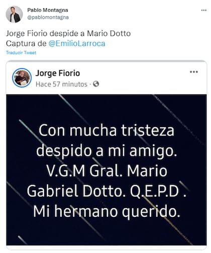 Jorge Fiorio despidió a Mario Dotto en Twitter