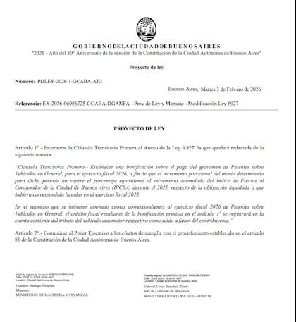 Jorge Macri envió el proyecto a la Legislatura que topea el aumento de las patentes con la inflación