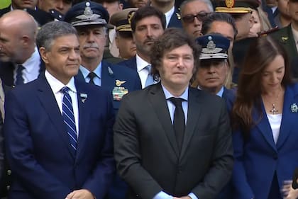Jorge Macri, Javier Milei y Victoria Villarruel, en el Homenaje a los Héroes de Malvinas