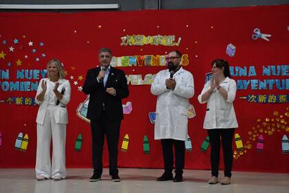 Jorge Macri y Mercedes Miguel (izq.) durante el inicio del ciclo lectivo 2025