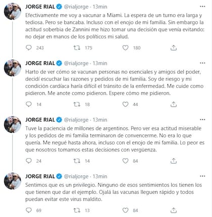Jorge Rial anunció que viajará a Miami a recibir la vacuna