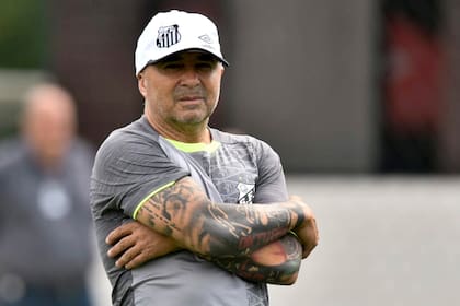 Jorge Sampaoli en su primer entrenamiento con Santos, en 2019.