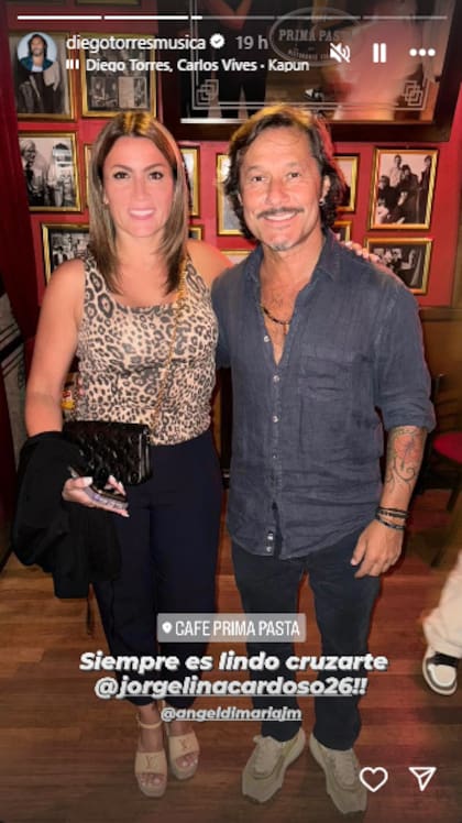 Jorgelina Cardoso, esposa de Ángel Di María junto a Diego Torres (Foto: Instagram @diegotorresmusica)