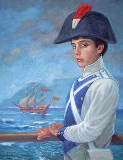 “José de San Martín, cadete del Regimiento de Murcia”, óleo de Hocine Ziani – Argel 1991. Instituto Nacional Sanmartiniano