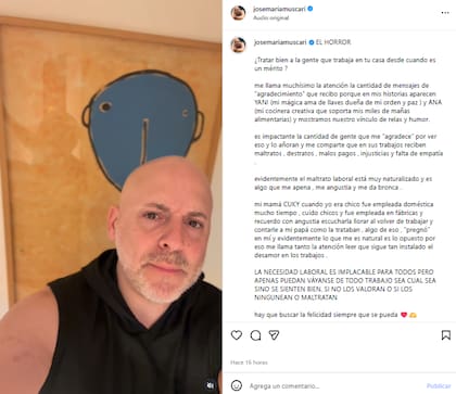 José María Muscari reflexionó sobre la relación que tiene con las dos mujeres que lo ayudan en su casa y dejó un fuerte mensaje (Foto: Instagram @josemariamuscari)