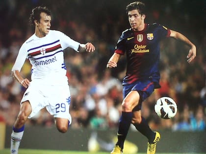 Juan Antonio, con la camiseta de Sampdoria, en un encuentro ante el Barcelona